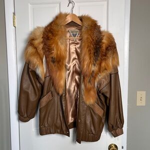 Vintage J Percy for Marvin Richards Brown Leather & Fox Fur Bomber Jacket, Sz M